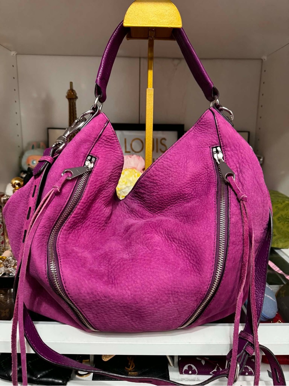 Rebecca Minkoff Magenta Suede Shoulder Hobo Bag